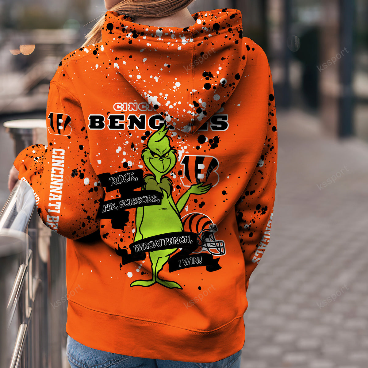 Custom NFL Cincinnati Bengals Hoodie Leggings The Grinch Hoodie Rock Paper Scissors Throat Punch I Win