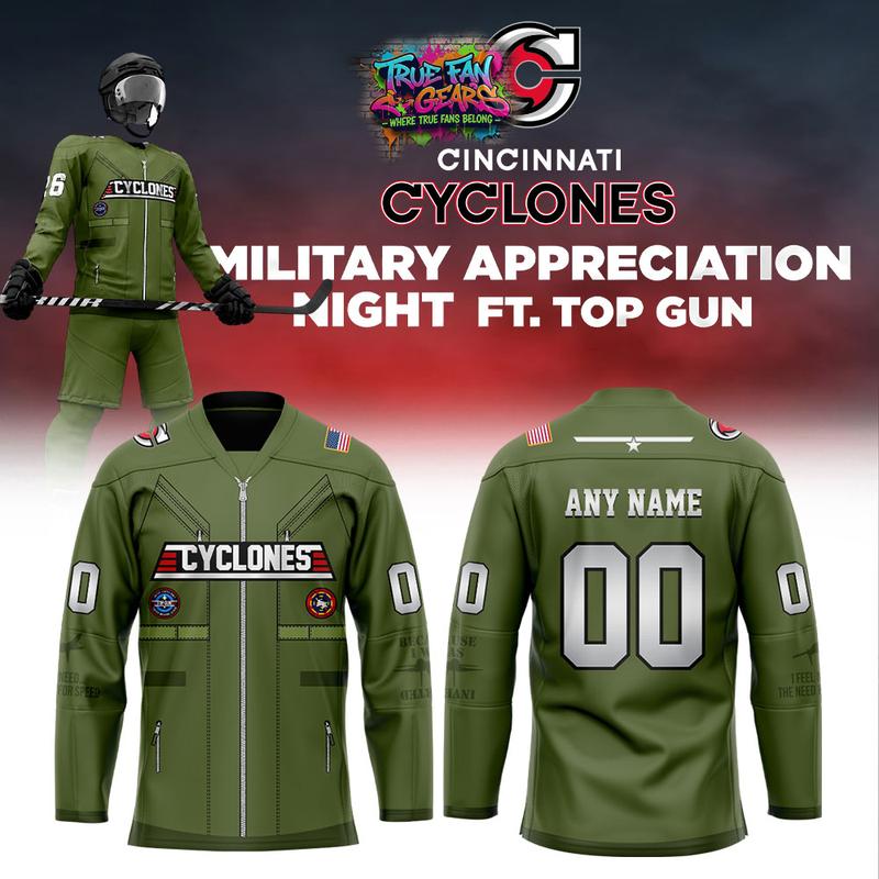 Cincinnati Cyclones MILITARY APPRECIATION NIGHT FT TOP GUN Hockey Jersey