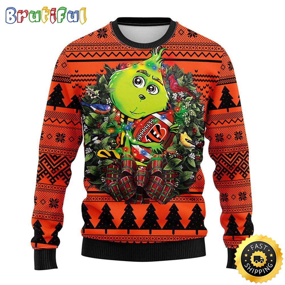 Cincinnati Bengals Christmas Ugly Sweater Grinch Hug Xmas Day Show Your Team Spirit