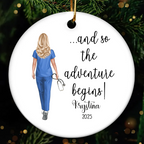 And So The Adventure Begins - Personalized Circle Ceramic Ornament - Christmas Gift For Nurse, CNA, Registered RN, Healthcare Worker