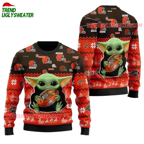 Cleveland Browns Baby Yoda Hug The Ball Christmas Ugly Sweater