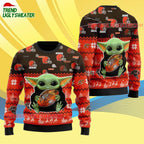Cleveland Browns Baby Yoda Hug The Ball Christmas Ugly Sweater