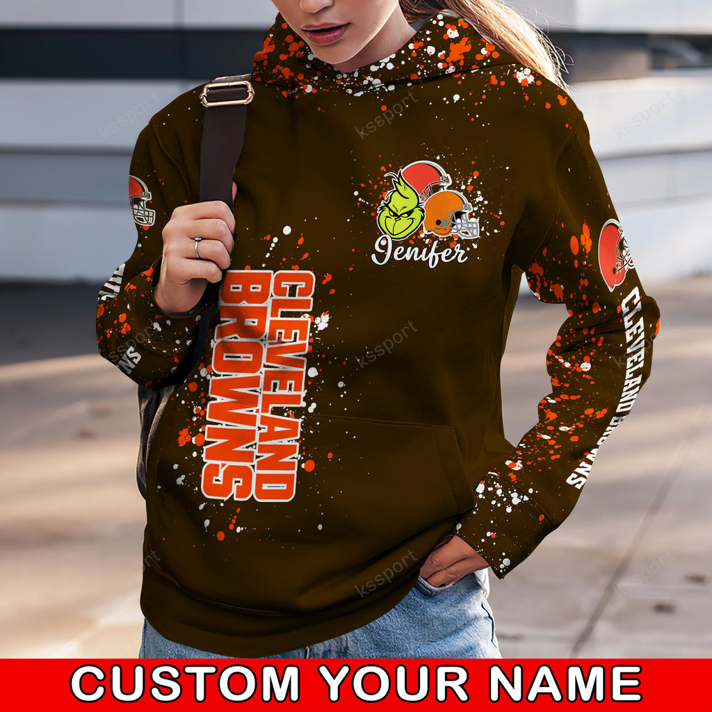 Custom NFL Cleveland Browns Hoodie Leggings The Grinch Hoodie Rock Paper Scissors Throat Punch I Win