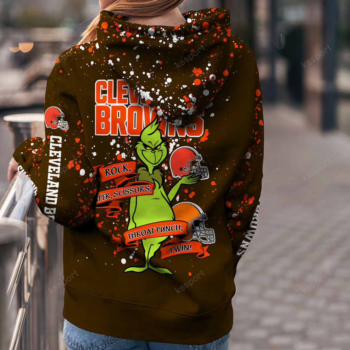Custom NFL Cleveland Browns Hoodie Leggings The Grinch Hoodie Rock Paper Scissors Throat Punch I Win