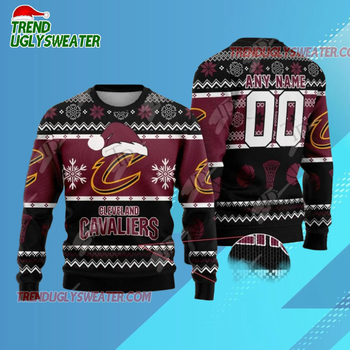 Personalized Cleveland Cavaliers Snowy Court Clash Ugly Christmas Sweater