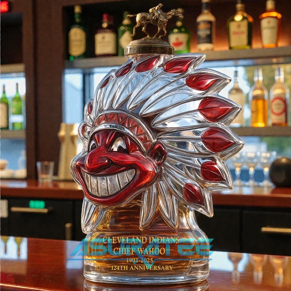 Cleveland Indians Chief Wahoo 124th Anniversary Whiskey Bottle