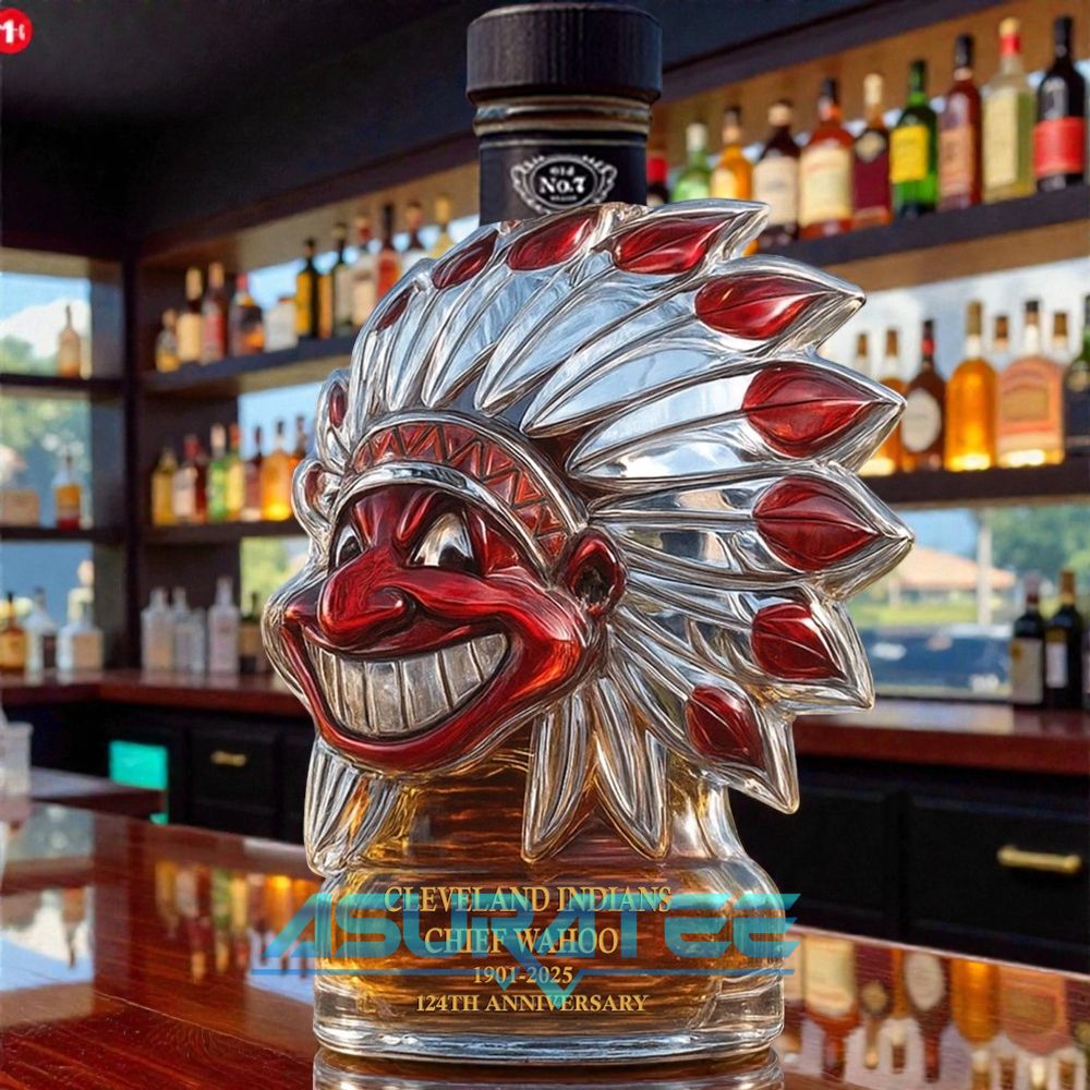 Cleveland Indians Chief Wahoo 124th Anniversary Whiskey Bottle