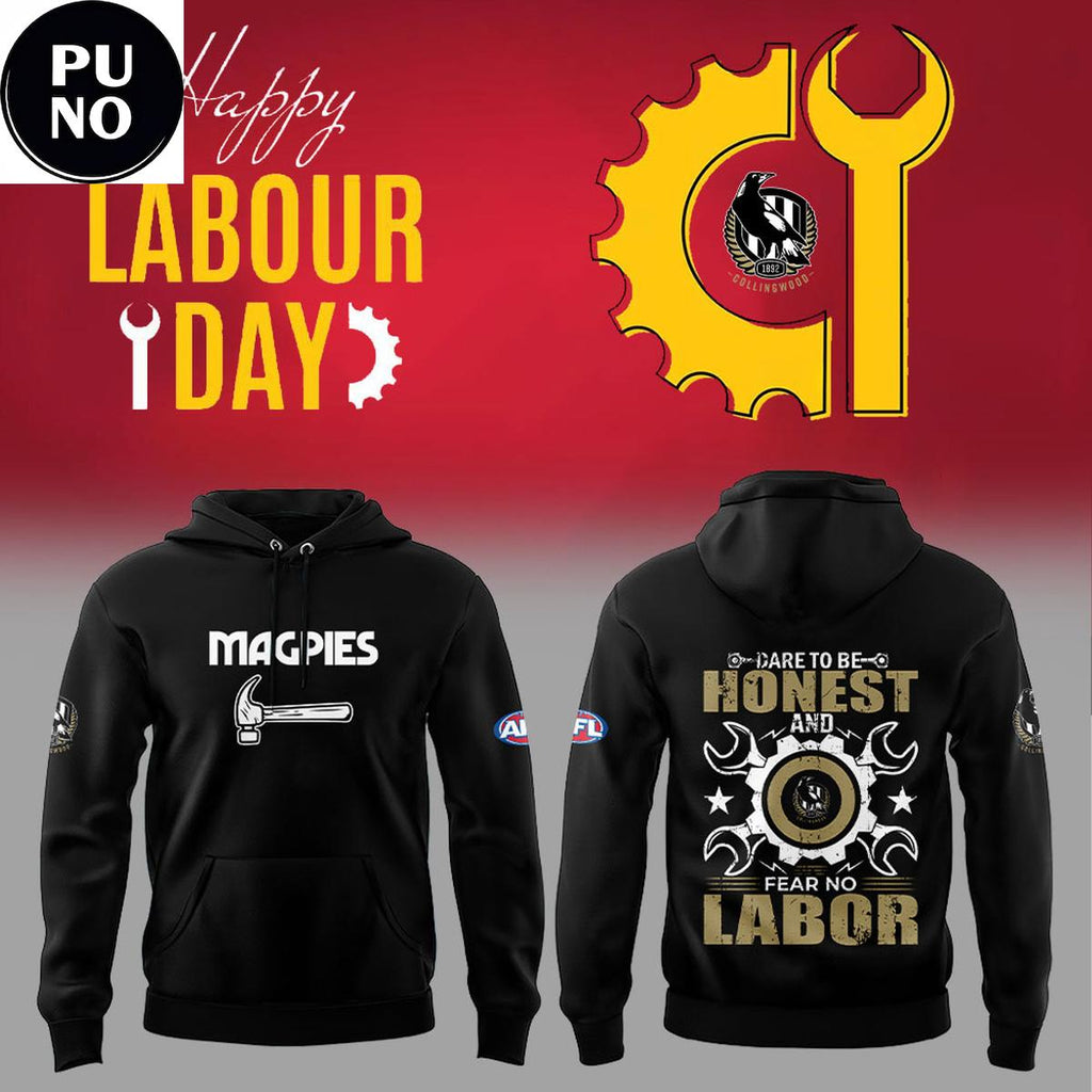 Collingwood Magpies Happy Labour Day 2026 Black Hoodie T-Shirt