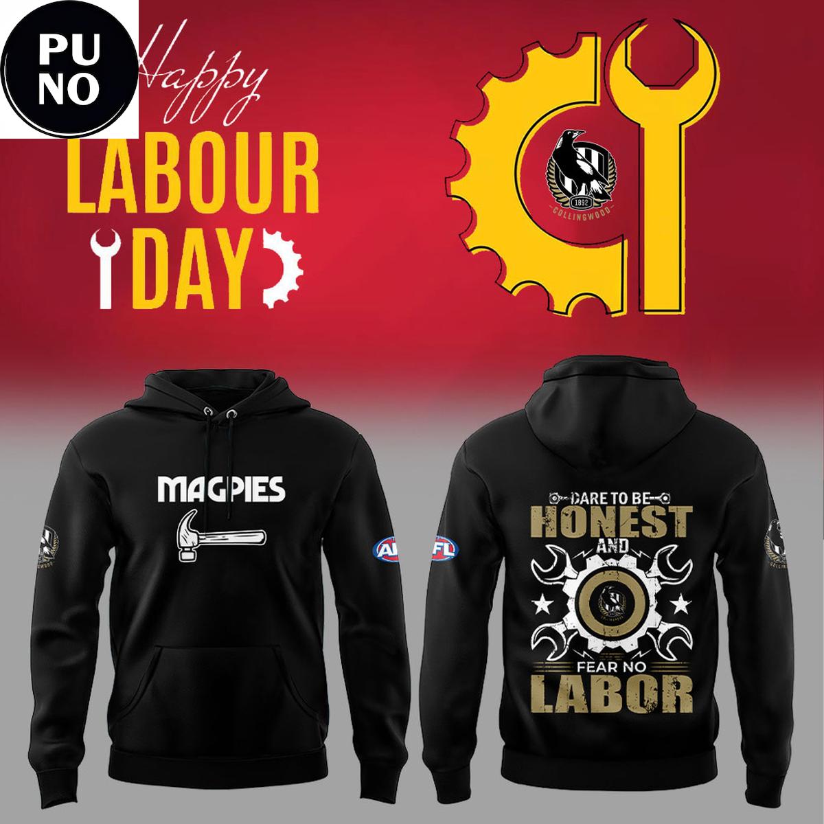 Collingwood Magpies Happy Labour Day 2026 Black Hoodie T-Shirt