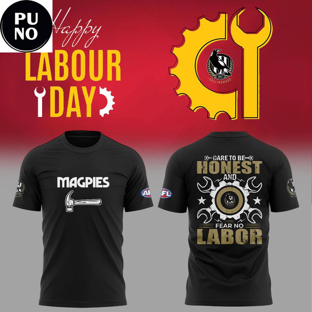 Collingwood Magpies Happy Labour Day 2026 Black Hoodie T-Shirt