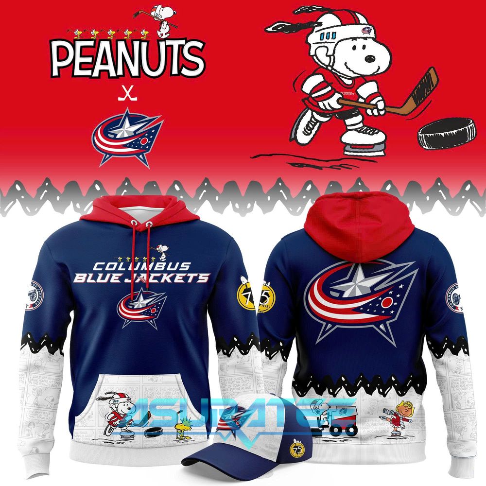 Columbus Blue Jackets ”Peanuts Night” 2026 Snoopy Special Hoodie, Cap