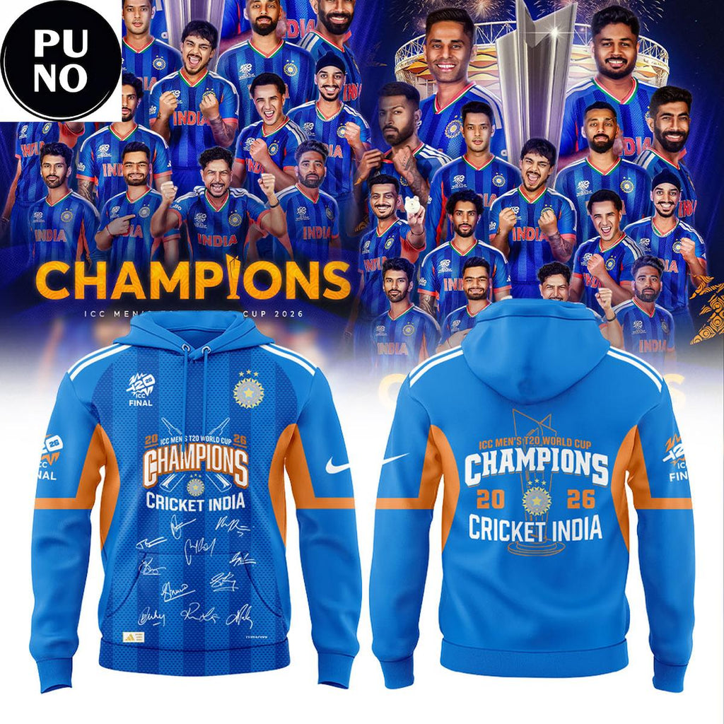 Cricket India 2026 ICC Men’s T20 World Cup Champions Hoodie T-Shirt