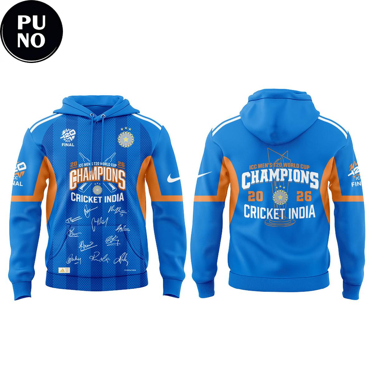 Cricket India 2026 ICC Men’s T20 World Cup Champions Hoodie T-Shirt