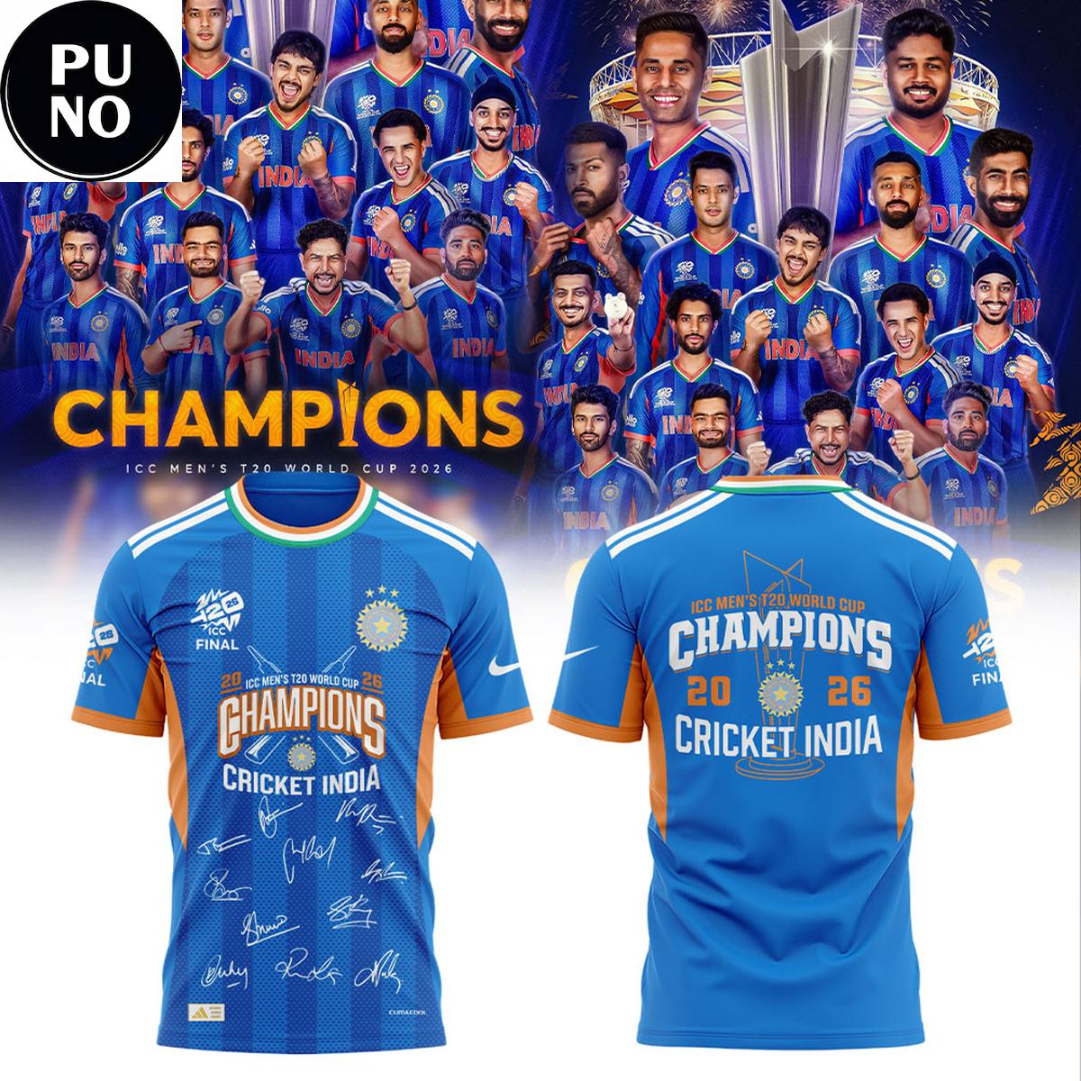 Cricket India 2026 ICC Men’s T20 World Cup Champions Hoodie T-Shirt