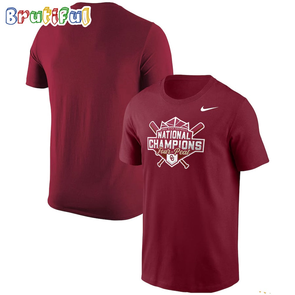 Crimson Oklahoma Sooners Four Peat NCAA Softball Women’s College World Series Champions Logo T Shirt