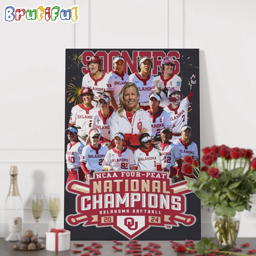 Crimson Oklahoma Sooners Four Peat NCAA Softball Women’s College World Series Champions Wall Art Poster Canvas