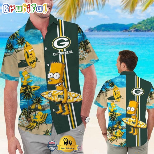 Custom Name NFL Green Bay Packers Special Bart Simpson Tropical Hawaiian Shirt