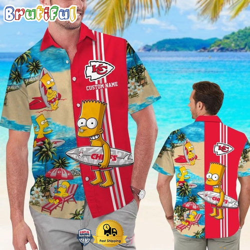 Custom Name NFL Kansas City Chiefs Special Bart Simpson Tropical Hawaiian Shirt