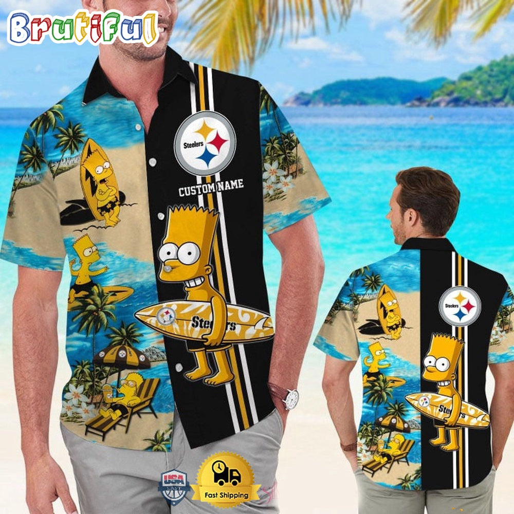 Custom Name NFL Pittsburgh Steelers Special Bart Simpson Tropical Hawaiian Shirt
