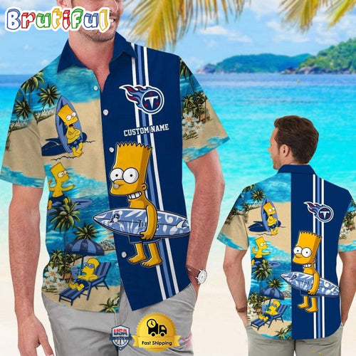 Custom Name NFL Tennessee Titans Special Bart Simpson Tropical Hawaiian Shirt