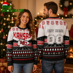 Custom Name Number Nfl Kansas City Chiefs Rugby Stadium Ugly Christmas Sweater