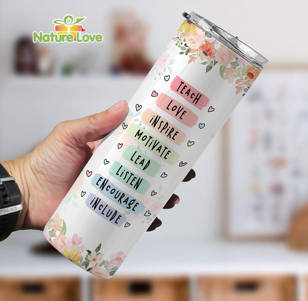 Teach Love Inspire Custom Teacher Name 20 oz Skinny Tumbler Back to School Gifts