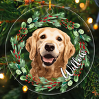Custom Photo Dog/Cat Portrait - Personalized Circle Acrylic Ornament - Christmas Gift For Pet Loss, Sympathy Gift for Cat, Dog Lovers