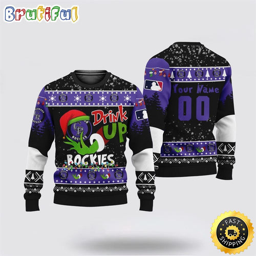 Custom MLB Colorado Rockies Ugly Christmas Sweater Grinch Drink Up Christmas Gift For Football Fans