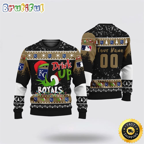 Custom MLB Kansas City Royals Ugly Christmas Sweater Grinch Drink Up Christmas Gift For Football Fans