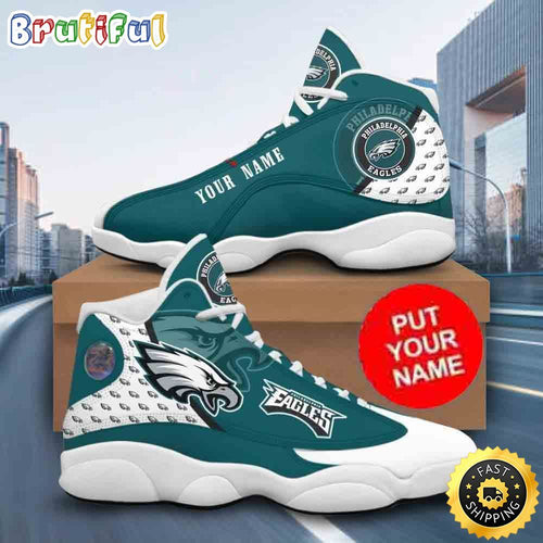 Custom Name NFL Philadelphia Eagles Logo Design Air Jordan 13 Shoes Printed Logo JD 13