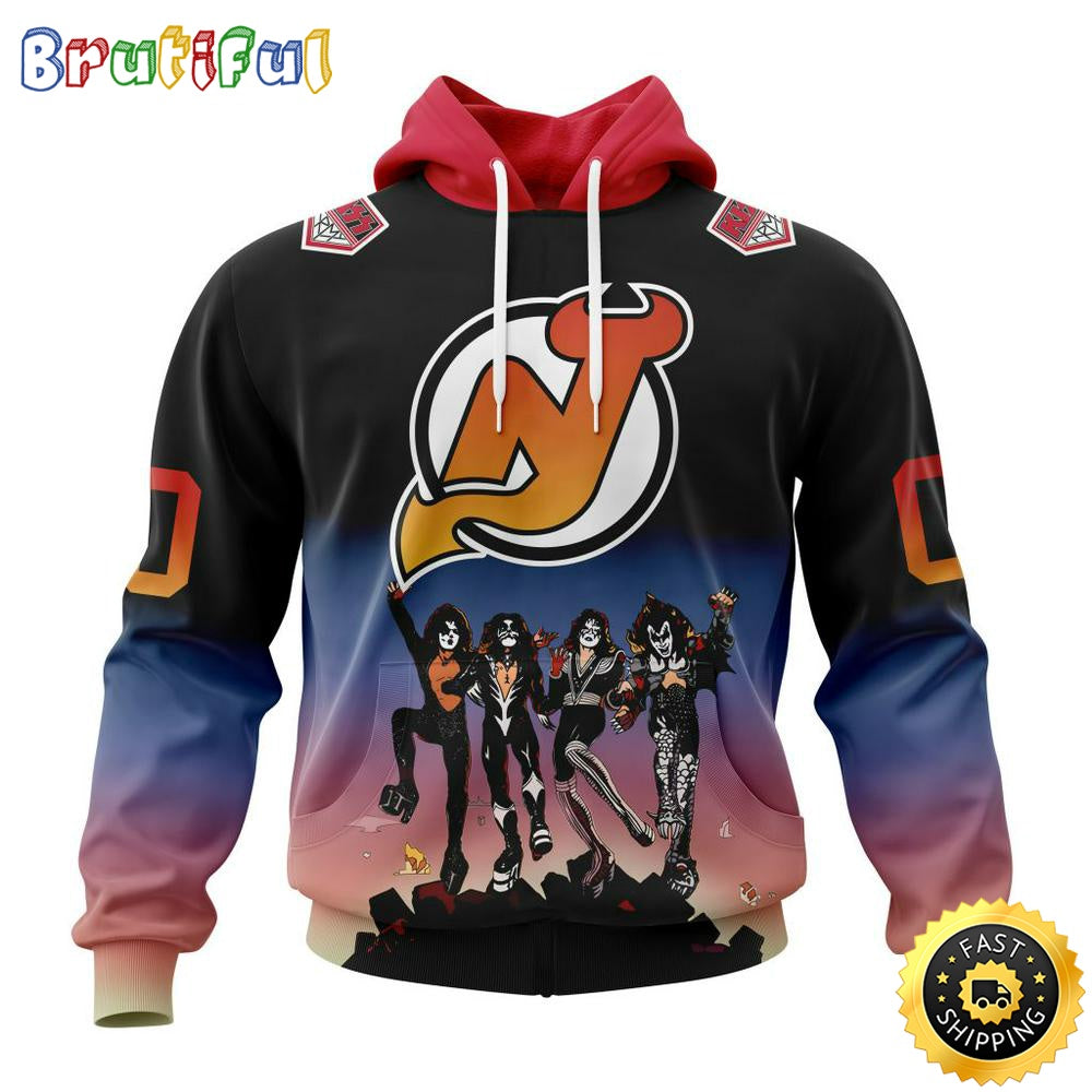 Customized NHL New Jersey Devils Hoodie X KISS Band Design All Over Print 3D Hoodie Unisex Hoodie Tshirt
