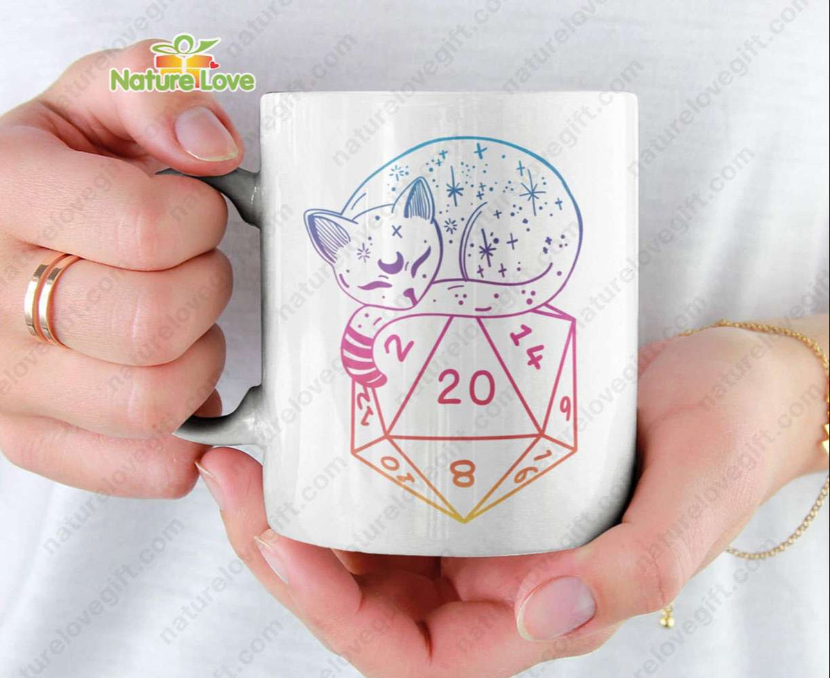 D20 Cat Dungeons and Dragons Mug DnD Gift
