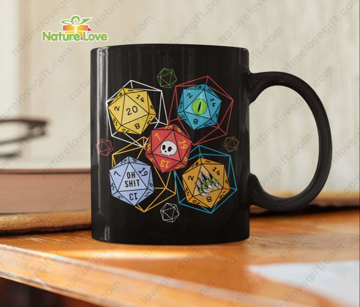 DND Dice Coffee Black Mug DnD Dungeons and Dragons Gift