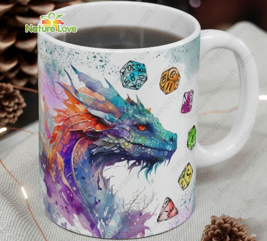 DND Dragon and Dice Set Mug DnD Dungeons and Dragons Gift