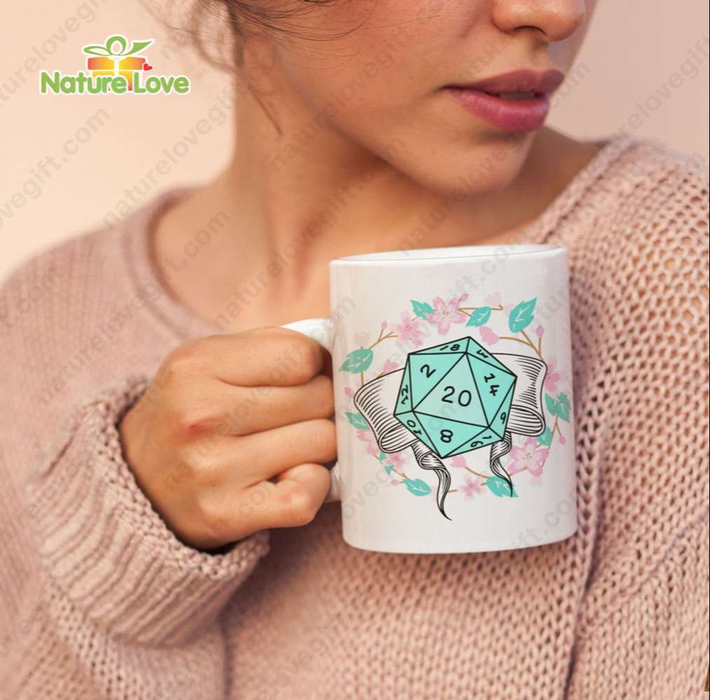 DND Flower Dice 20 Mug DnD Dungeons and Dragons Gift