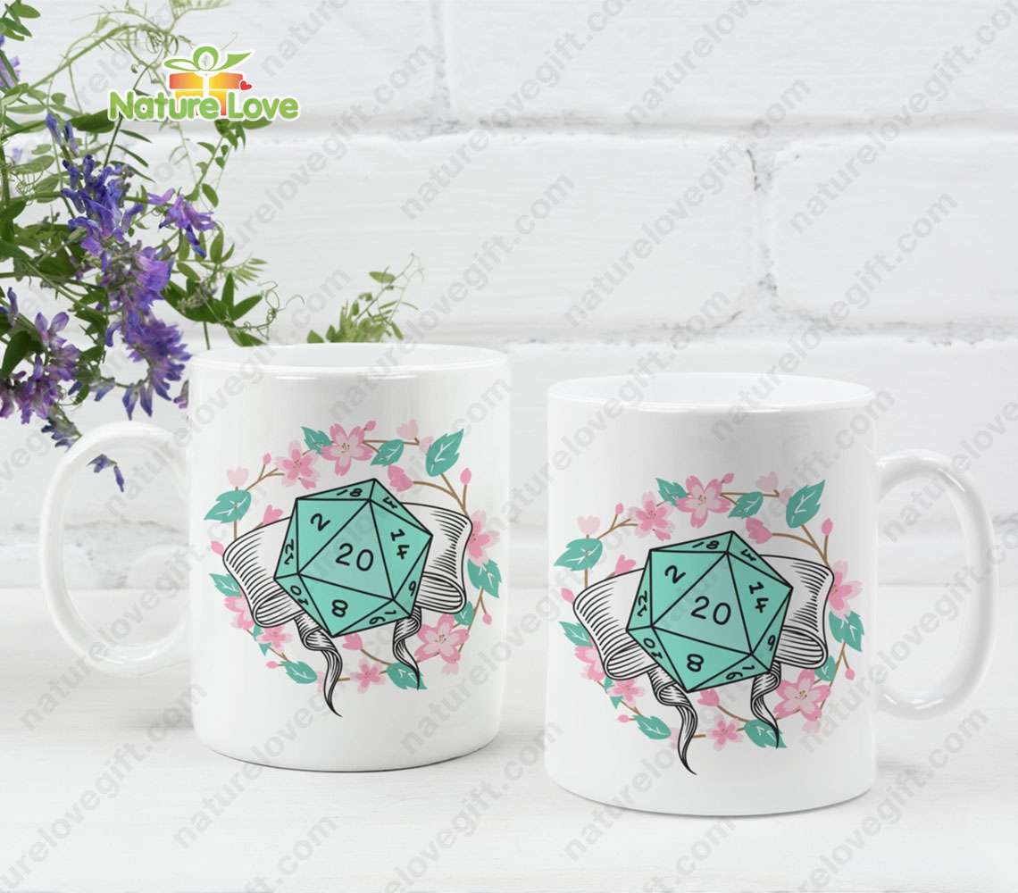 DND Flower Dice 20 Mug DnD Dungeons and Dragons Gift