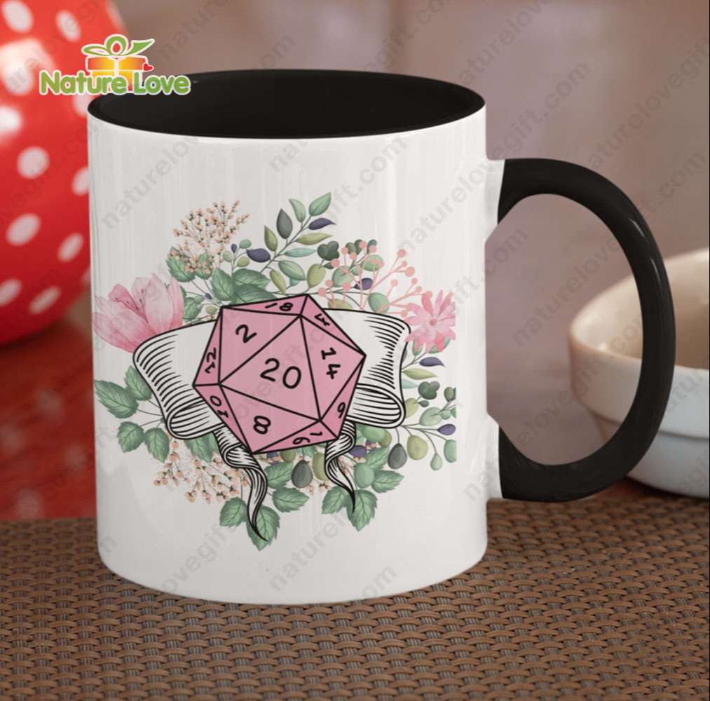 DND Flower Dice Coffee Mug DnD Dungeons and Dragons Gift