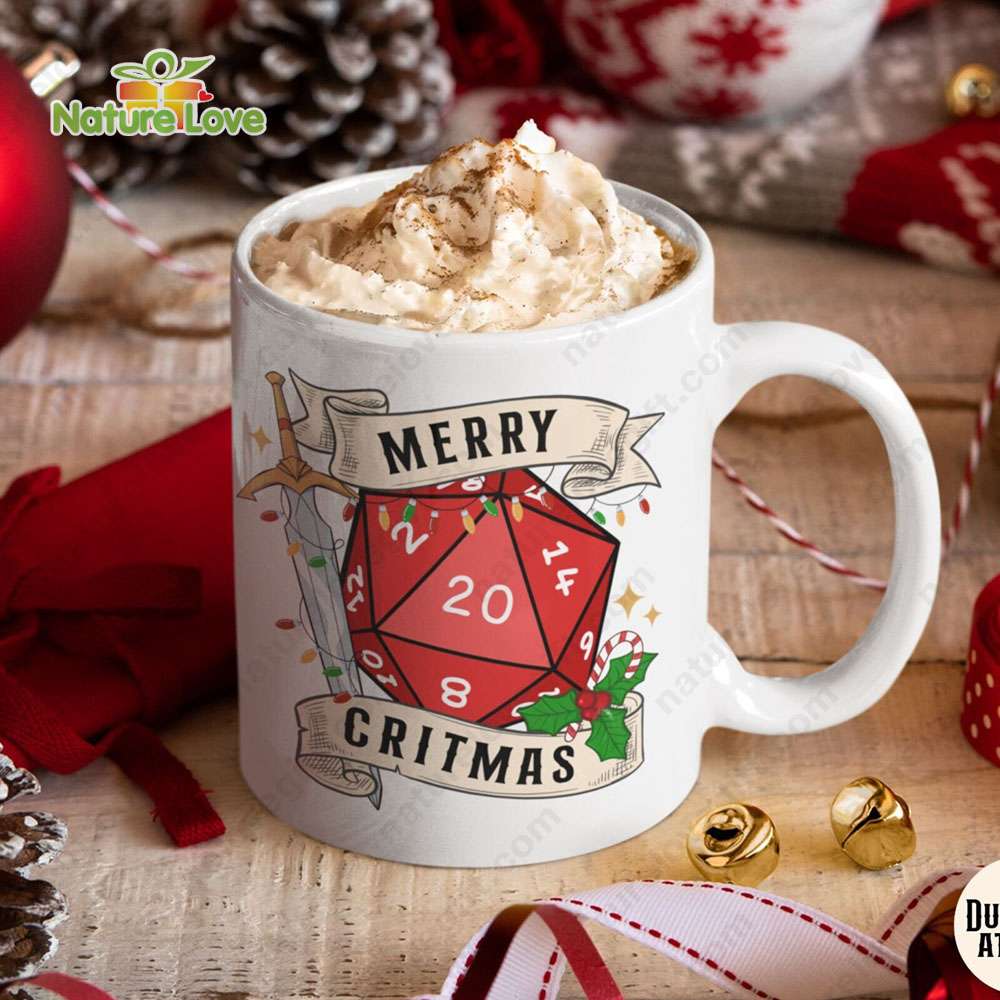DND Merry Christmas Dice D20 Mug DnD Dungeons and Dragons Gift