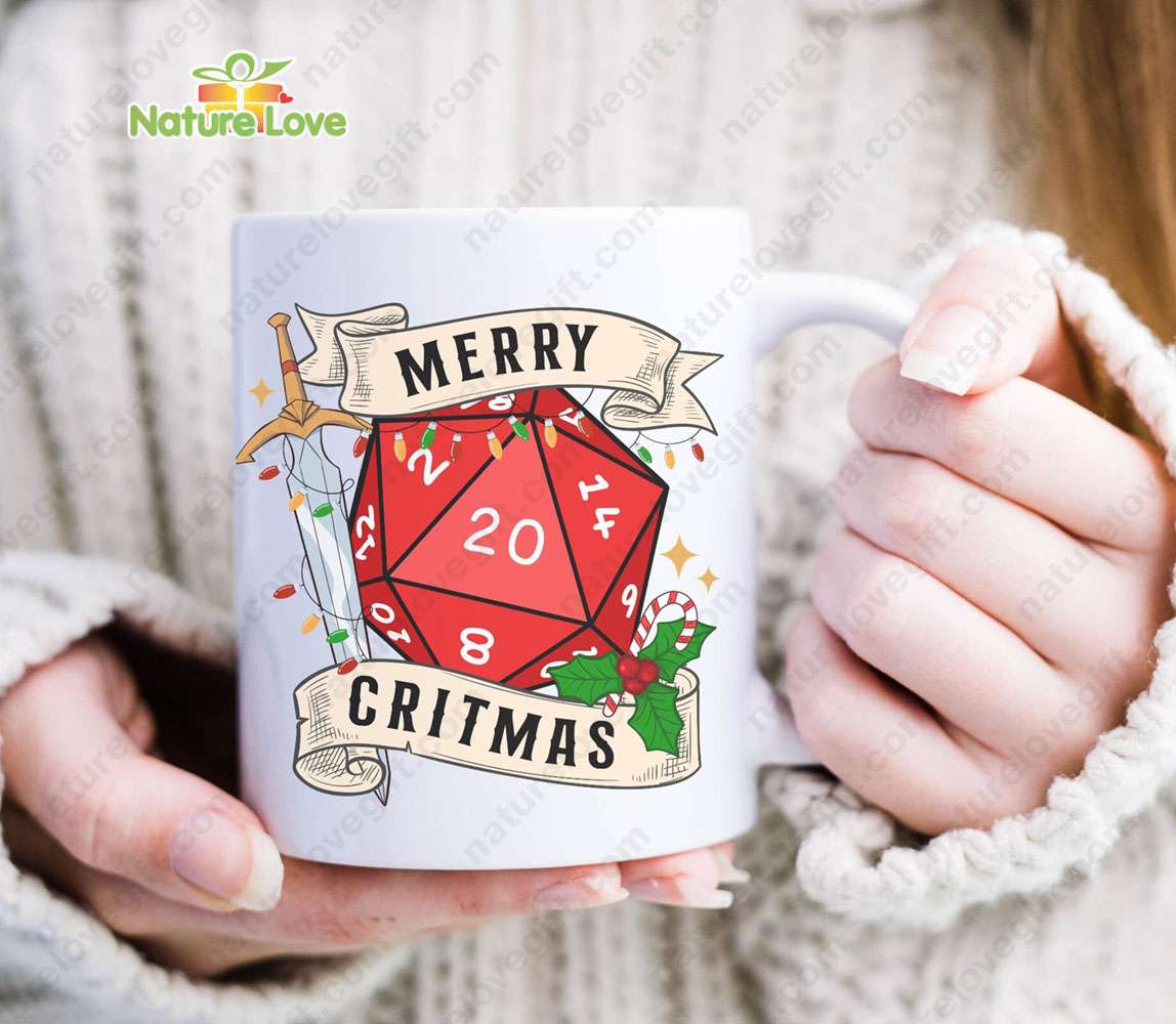 DND Merry Christmas Dice D20 Mug DnD Dungeons and Dragons Gift