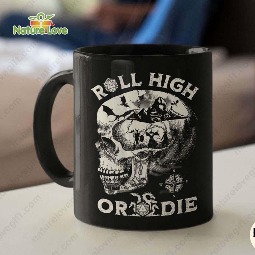 DND Vintage Roll High or Die Mug DnD Dungeons and Dragons Gift