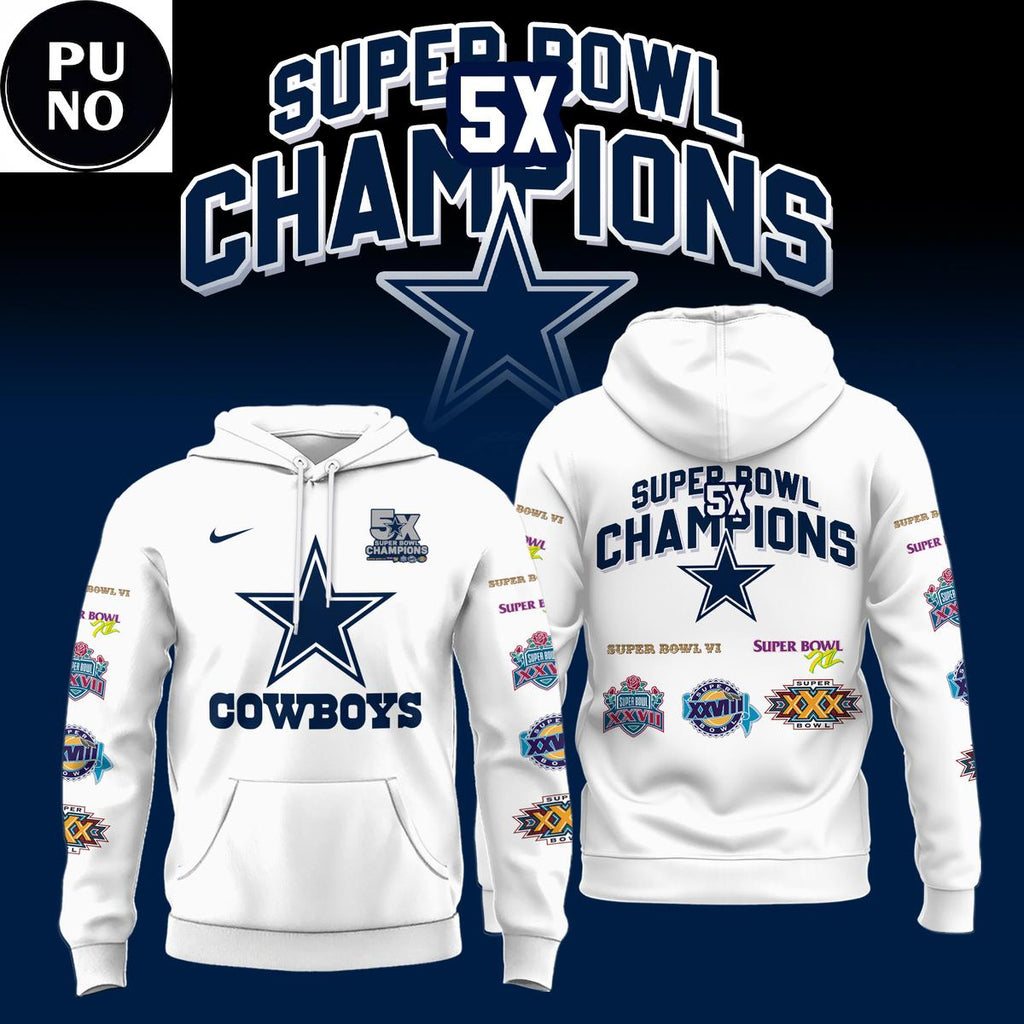 Dallas Cowboys 5 Time Super Bowl Champions Patch Throwback Hoodie Shirt