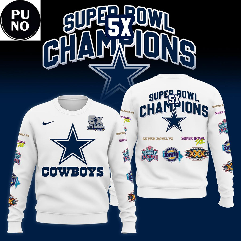 Dallas Cowboys 5 Time Super Bowl Champions Patch Throwback Hoodie Shirt
