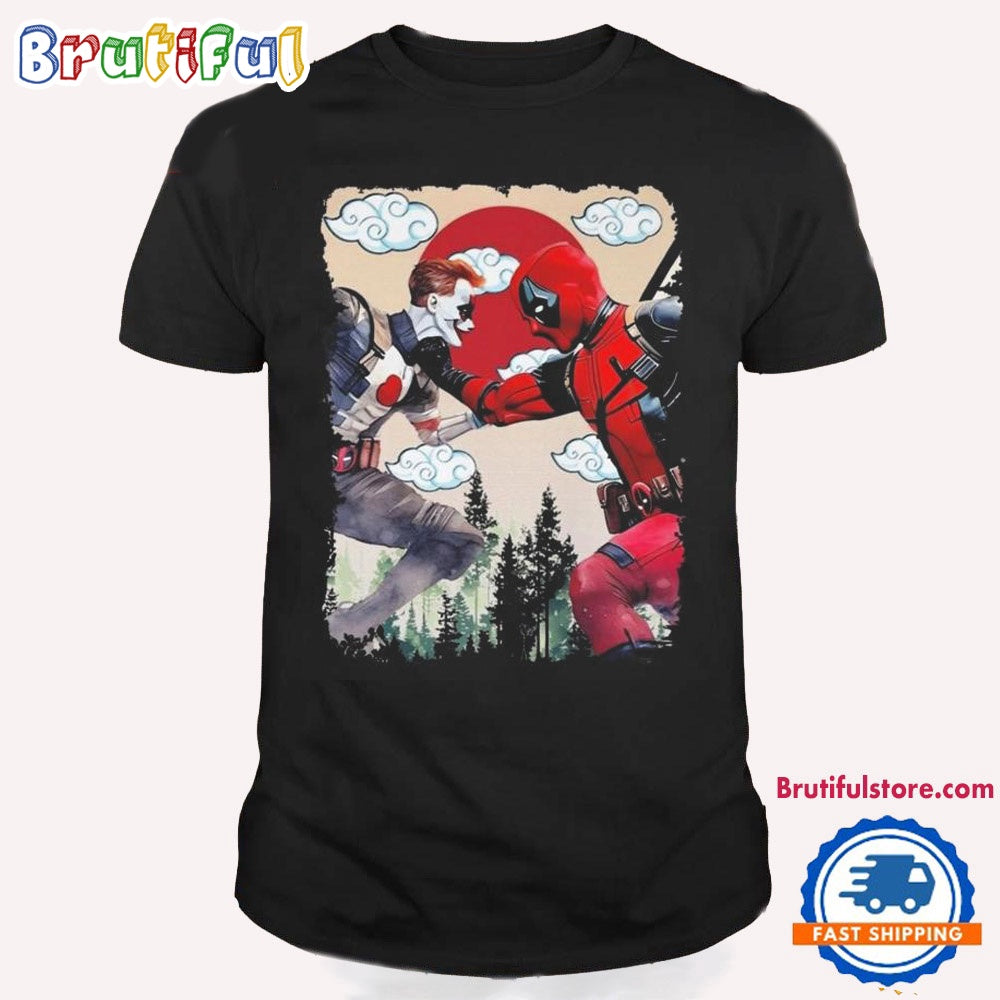 Deadpool Fighting Against Joker Japanese Style T Shirt
