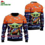 Denver Broncos Baby Yoda Hug The Ball Christmas Ugly Sweater