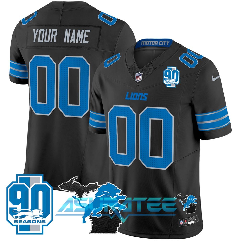 Detroit Lions 2025 Michigan & 90th Year Customized Football Jersey