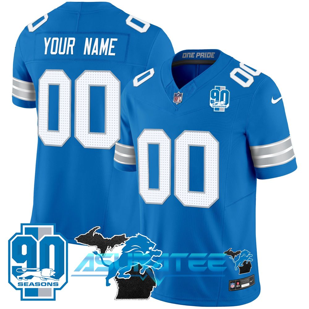 Detroit Lions 2025 Michigan & 90th Year Customized Football Jersey