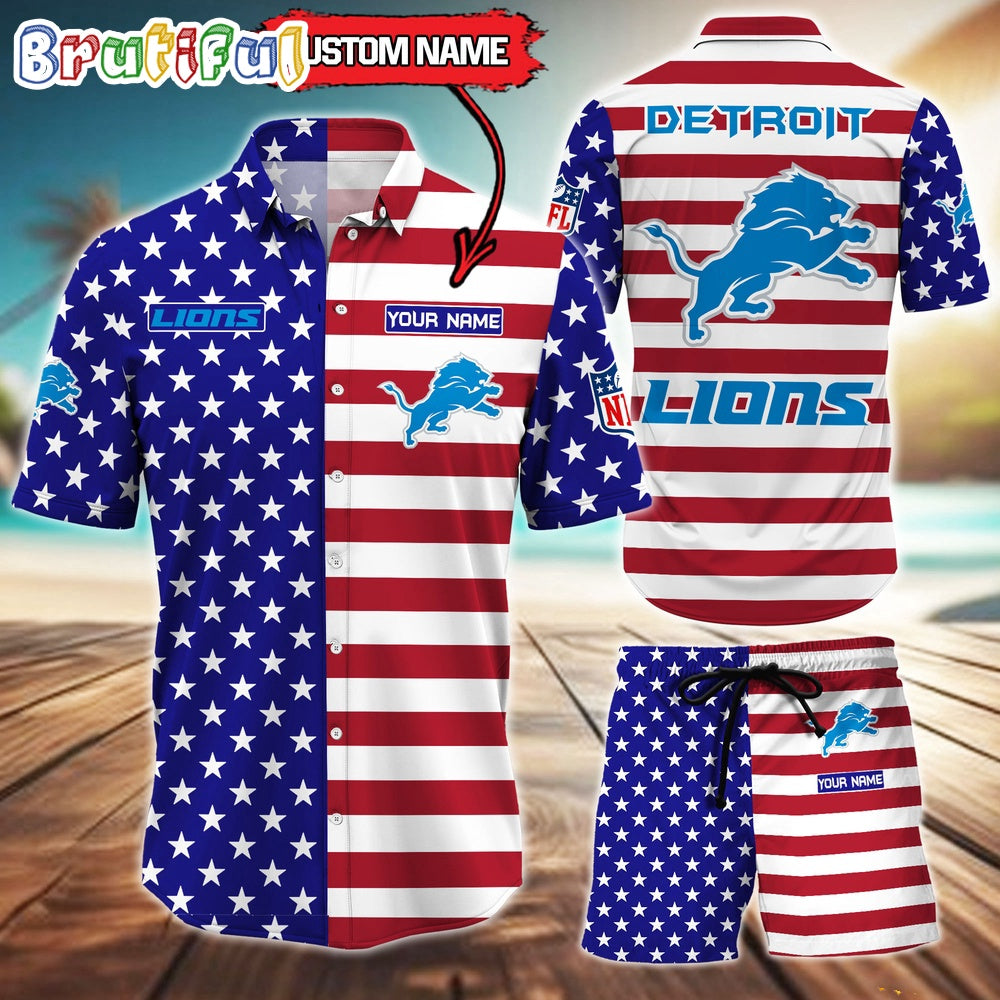 Detroit Lions American Flag Hawaii Shirt