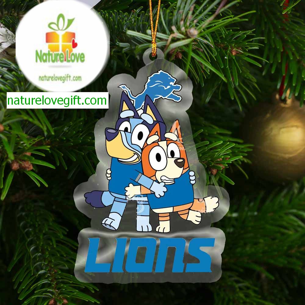 Detroit Lions Bluey And Bingo Acrylic NFL Christmas Tree Decoration Ornament