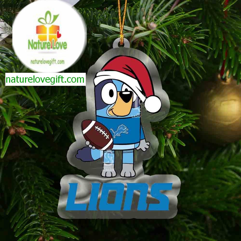 Detroit Lions Bluey Christmas Acrylic NFL Christmas Tree Decoration Ornament