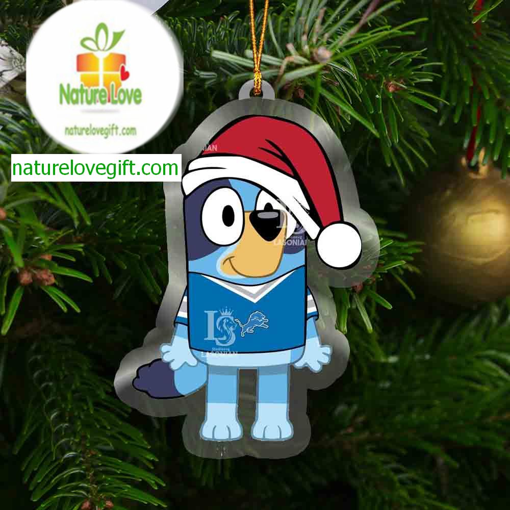 Detroit Lions Bluey Dog Christmas NFL Acrylic Christmas Tree Decoration Ornament
